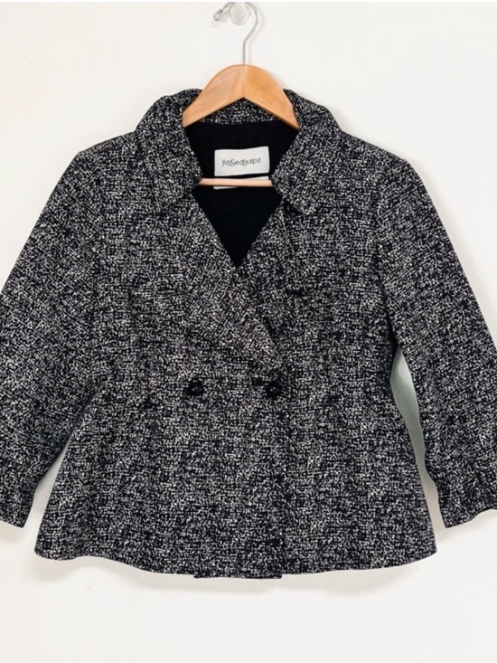 Yves Saint Laurent Jackets & Blazers - Yves Saint Laurent Black & White Tweed Double-Breasted Blazer